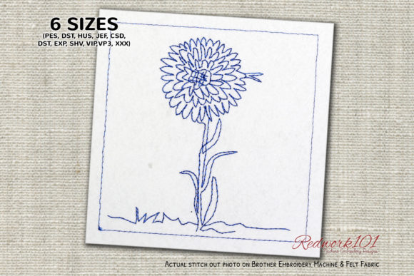 Beautiful Aster Flower Redwork Design Review