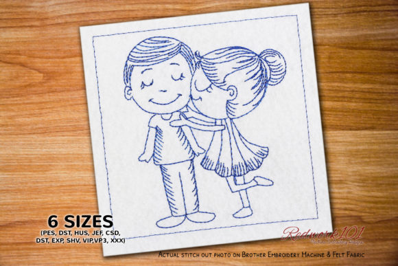 Boy and Girl Kissing Lineart Review for Embroidery Designers