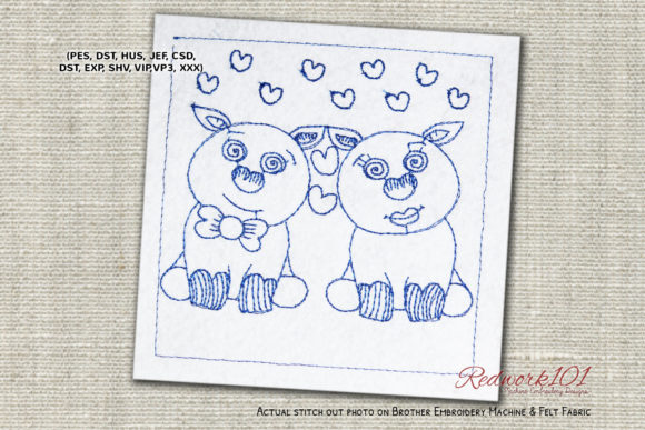 Cute Piggie Love on Valentine Redwork Review