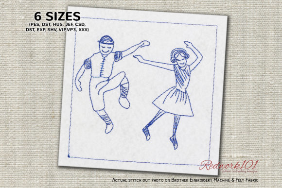 Dancing Couple Redwork Design Review