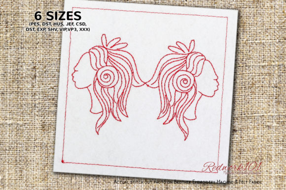 Gemini Twins Horoscope Embroidery Design