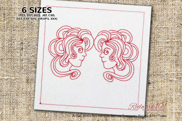 Girls Face Gemini Redwork Embroidery Review